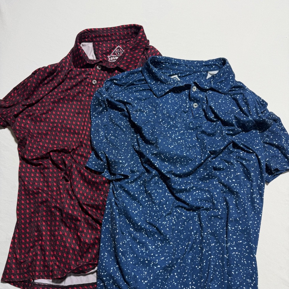 Lot 2 Burlebo Performance Polo Shirts Mens L Georgia Red Black Navy Golf Stretch